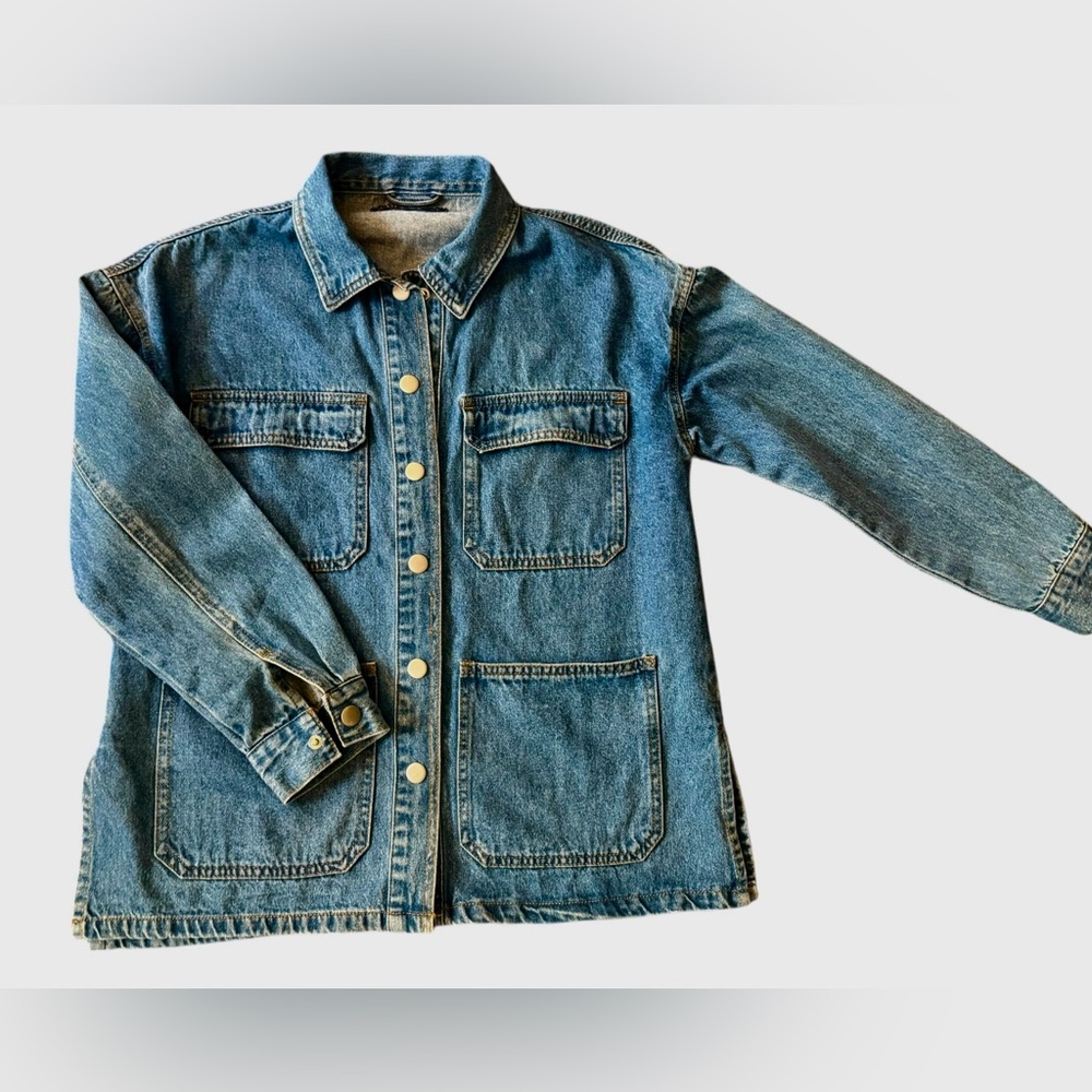 Denim Button-Up Chore Jacket W Med